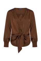 Mi Piace-Blouse Knotted Satin 202910-Chestnut