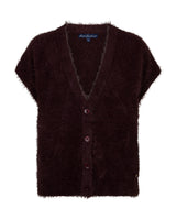 Red Button-Vest Sleeveless Fuzzy SRB5116-Burgundy