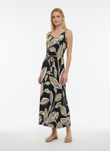 batida jurk 2402 sand leaves print