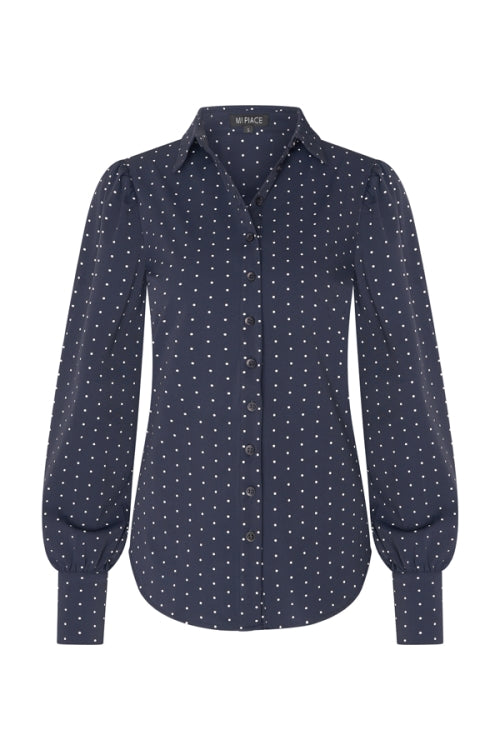 mi piace travelstof blouse met witte stippen 202037