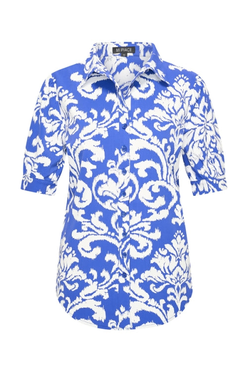 mi piace blouse pofmouw kort 202270 ornament print kobalt/off white