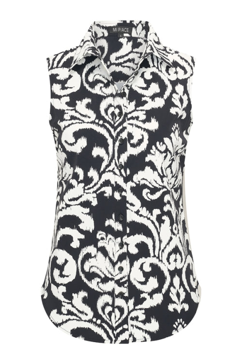 mi piace travel blouse sleeveless ornament print 202299 black/offwhite